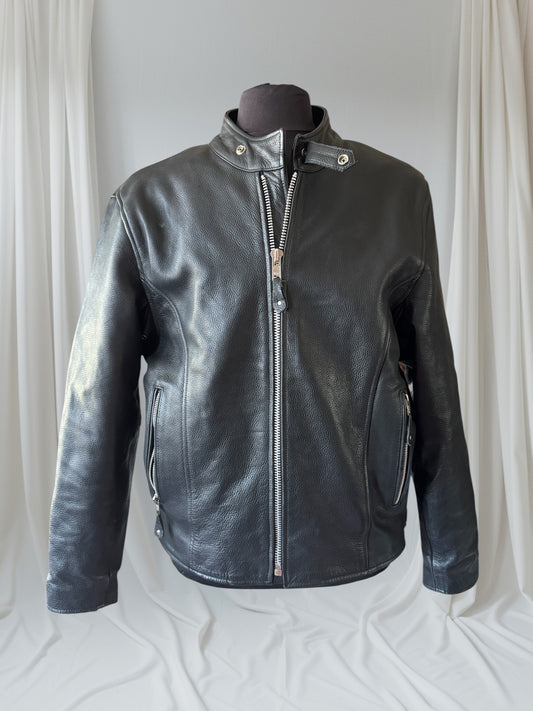 Men's Vintage Black Leather Cafe Racer Jacket, L