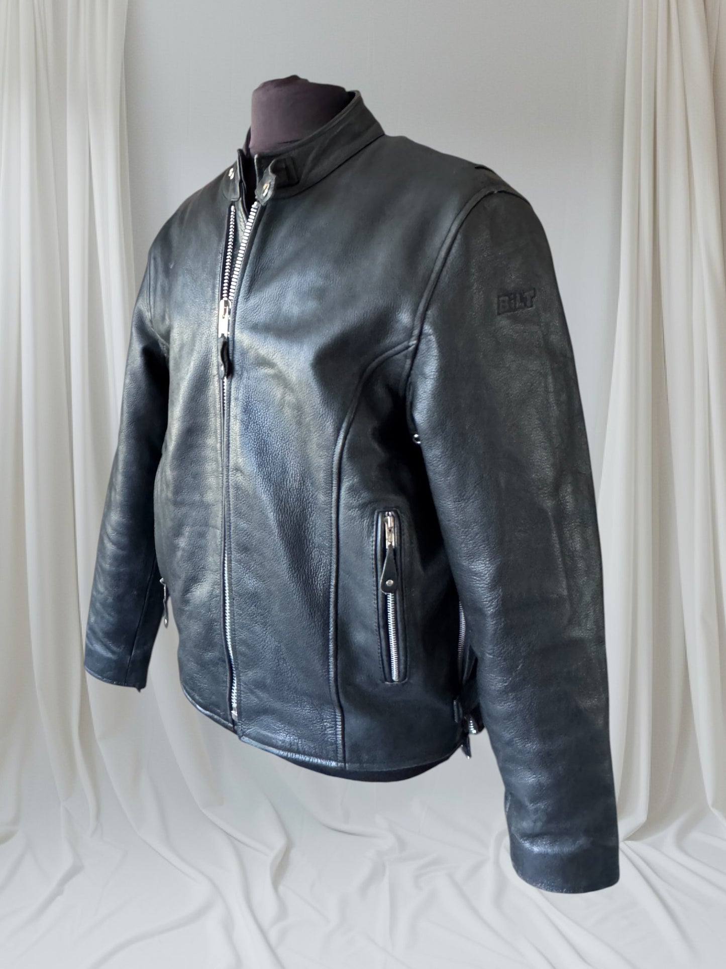 Men's Vintage Black Leather Cafe Racer Jacket, L