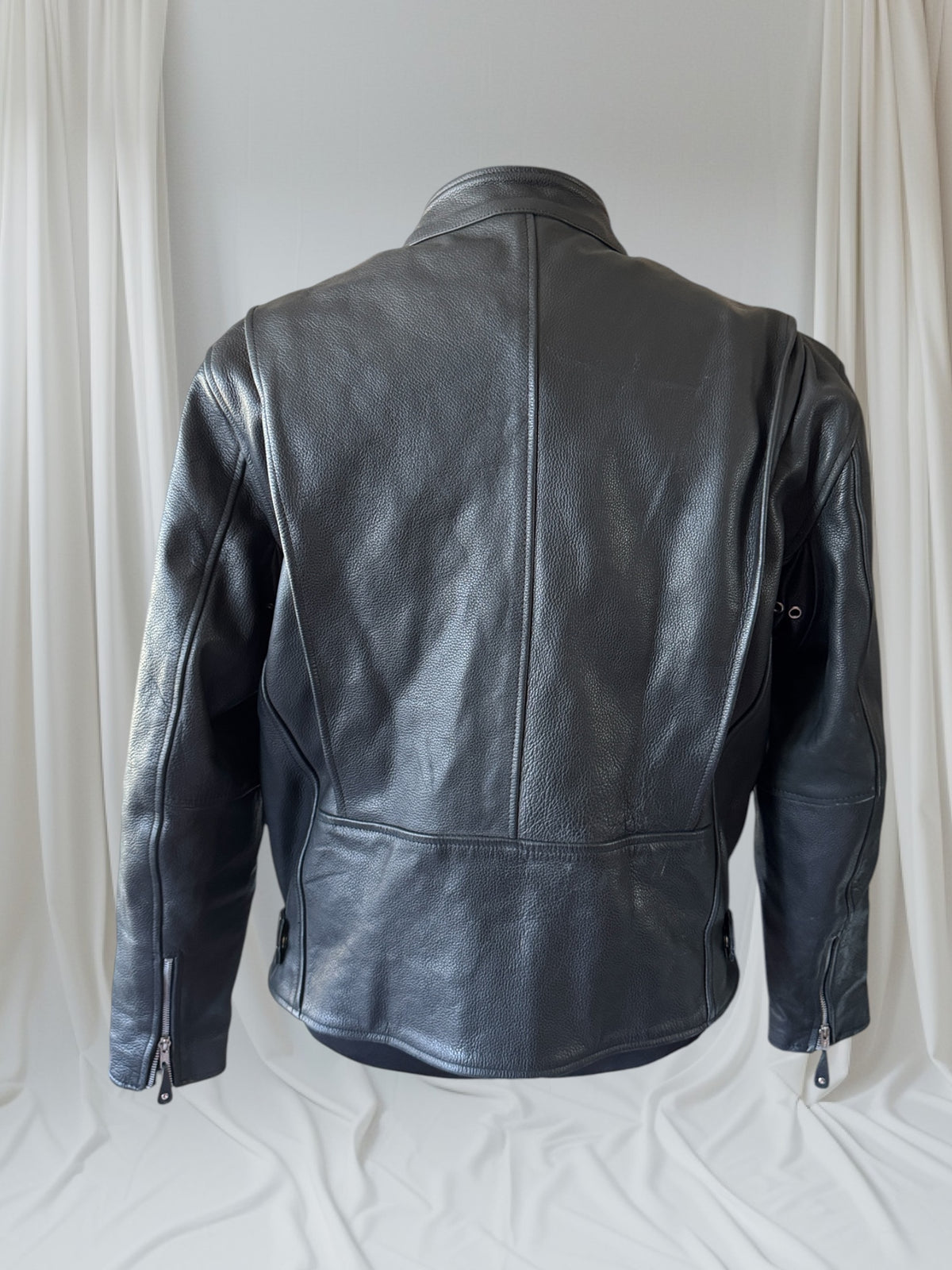 Men's Vintage Black Leather Cafe Racer Jacket, L