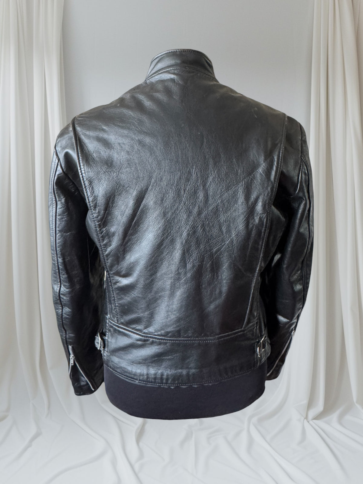 Men's Vintage Black Leather Cafe Racer Jacket, L 42