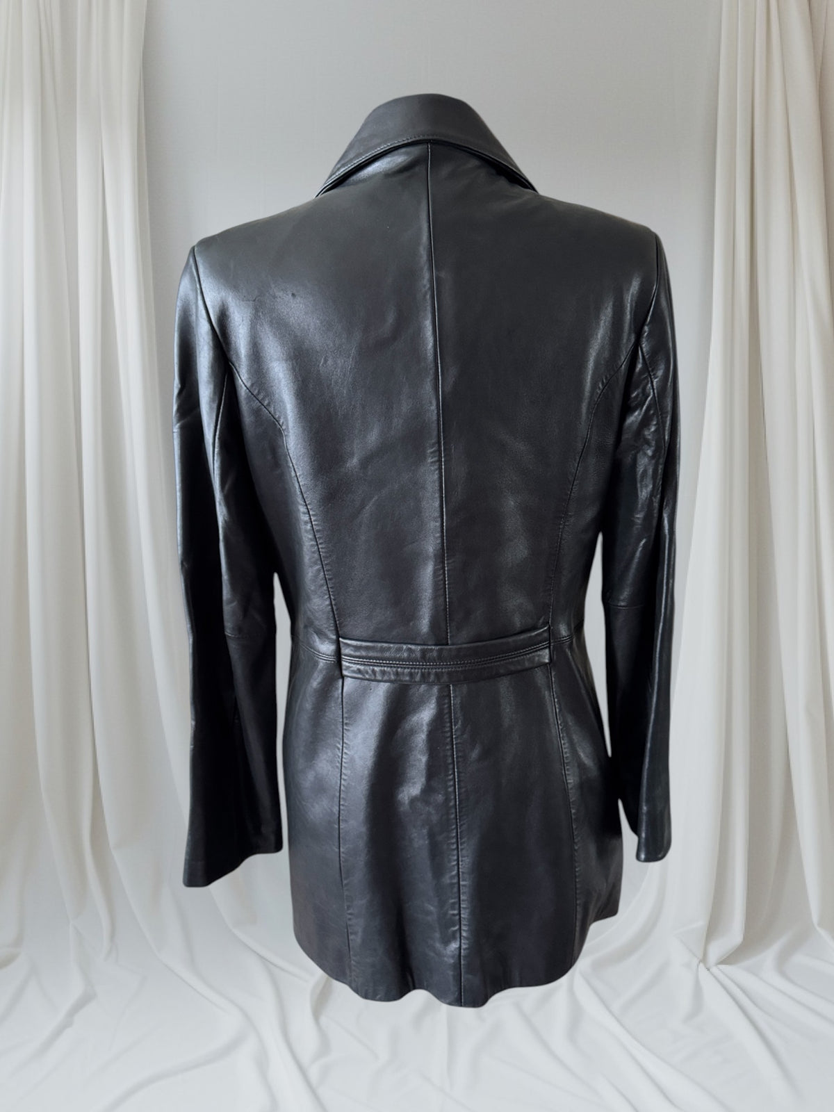 Black Leather Women's Y2K Vintage Trench, Size S