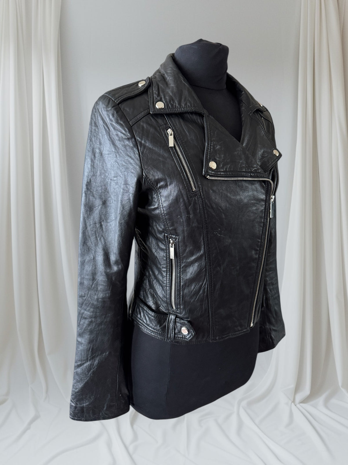 Women's Lambskin Leather Motorcycle Jacket, S