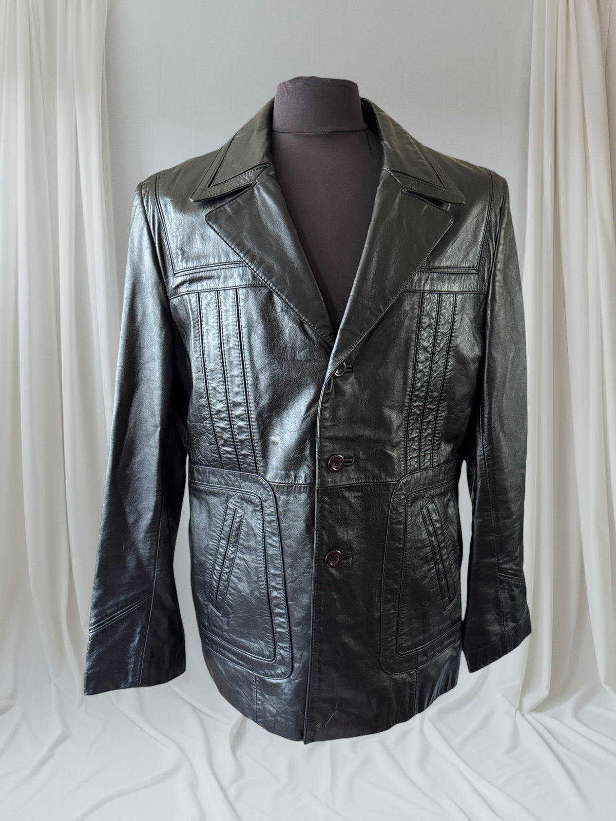 Men's 1970's Leather Blazer Car Coat Jacket, L 42