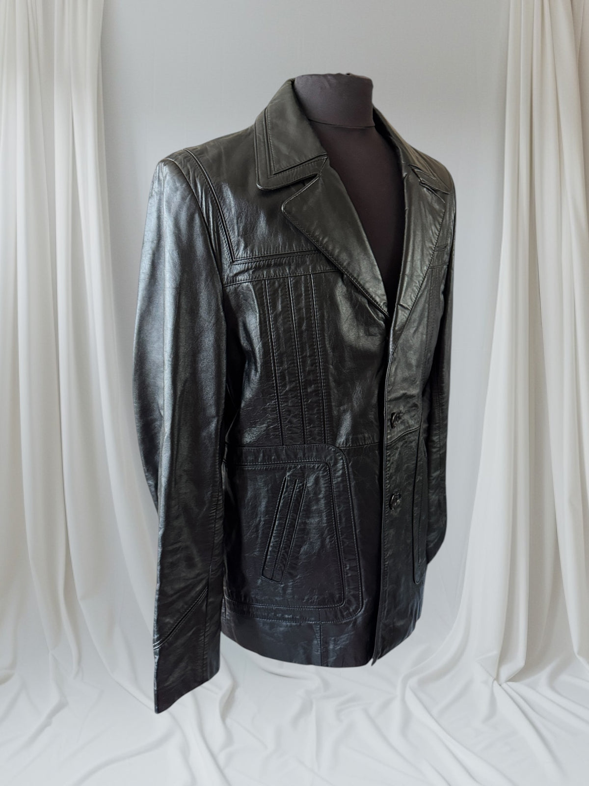 Men's 1970's Leather Blazer Car Coat Jacket, L 42