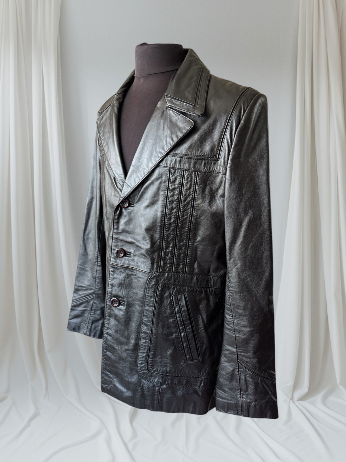 Men's 1970's Leather Blazer Car Coat Jacket, L 42