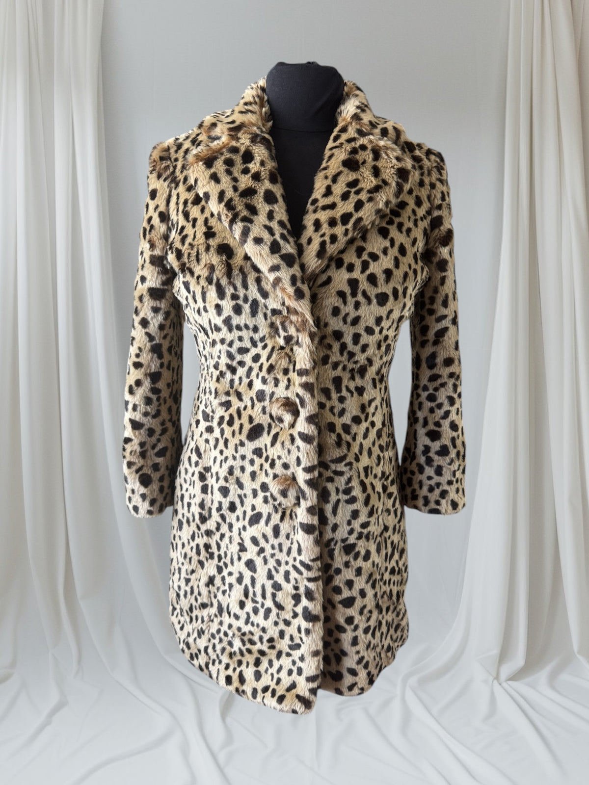 Faux Fur Cheetah Print Statement Coat, XS