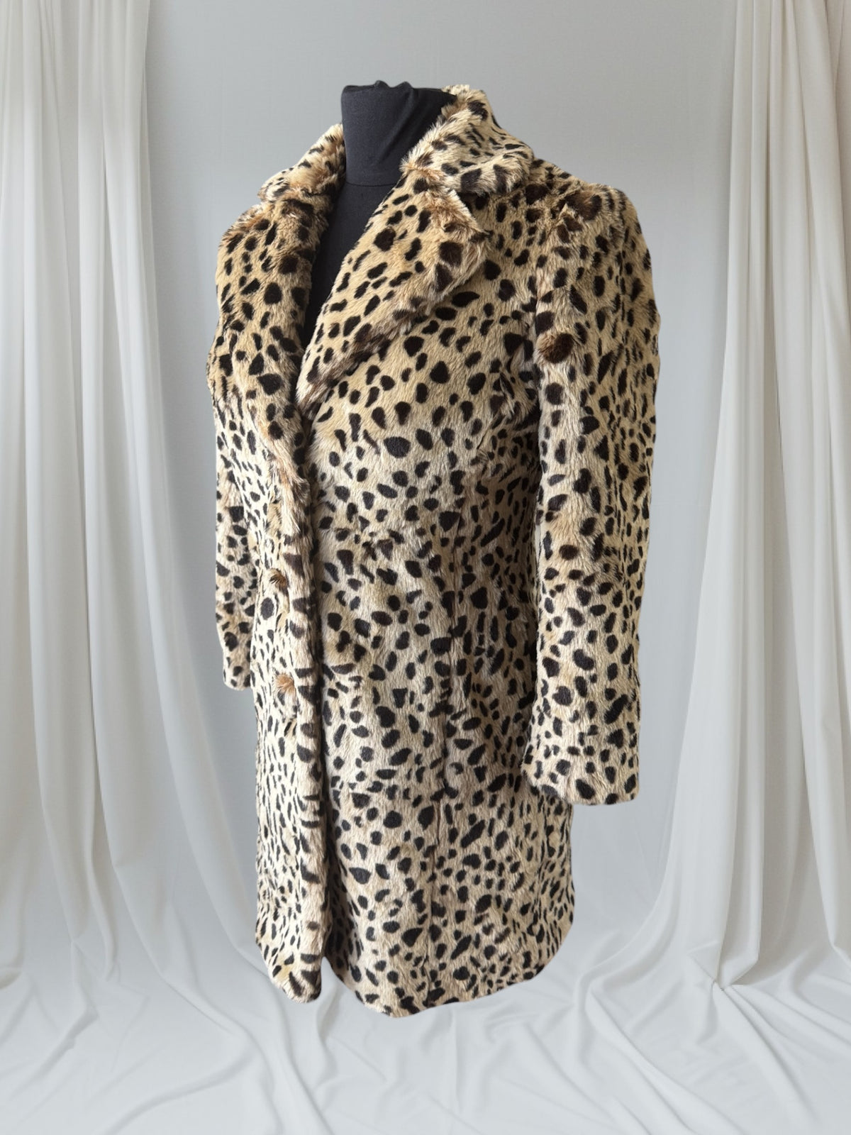 Faux Fur Cheetah Print Statement Coat, XS
