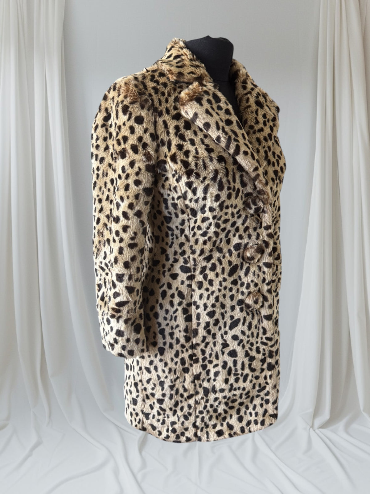 Faux Fur Cheetah Print Statement Coat, XS