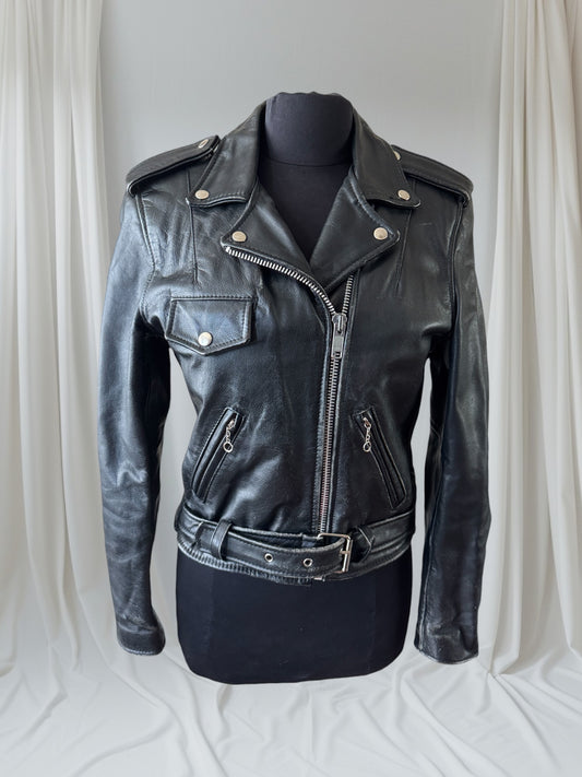 Women's Vintage 1980s Leather Motorcycle Jacket, M