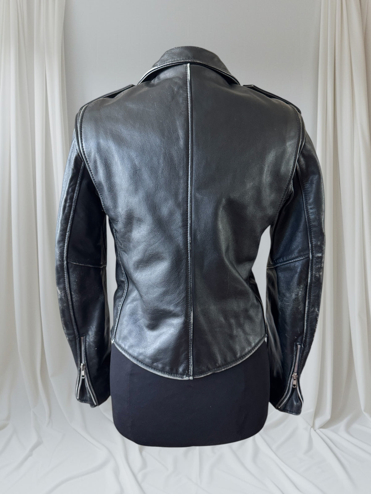 Women's Vintage 1980s Leather Motorcycle Jacket, M