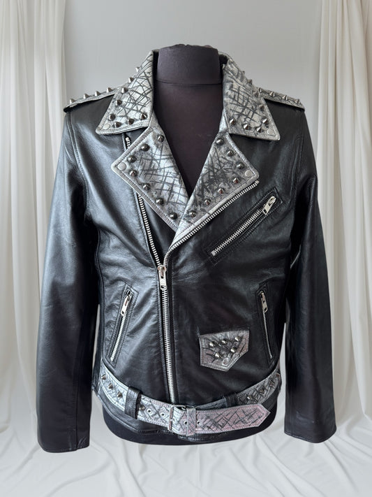 Studded Lambskin Leather Studded Motorcycle Jacket, XL (Slim Fit)