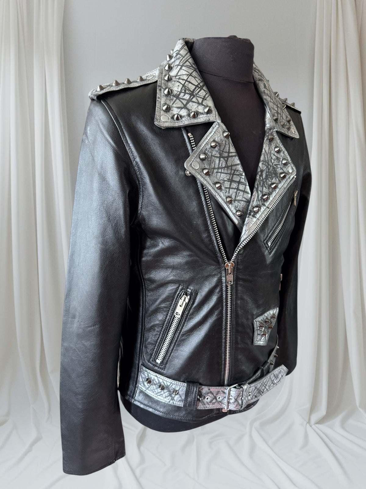 Studded Lambskin Leather Studded Motorcycle Jacket, XL (Slim Fit)