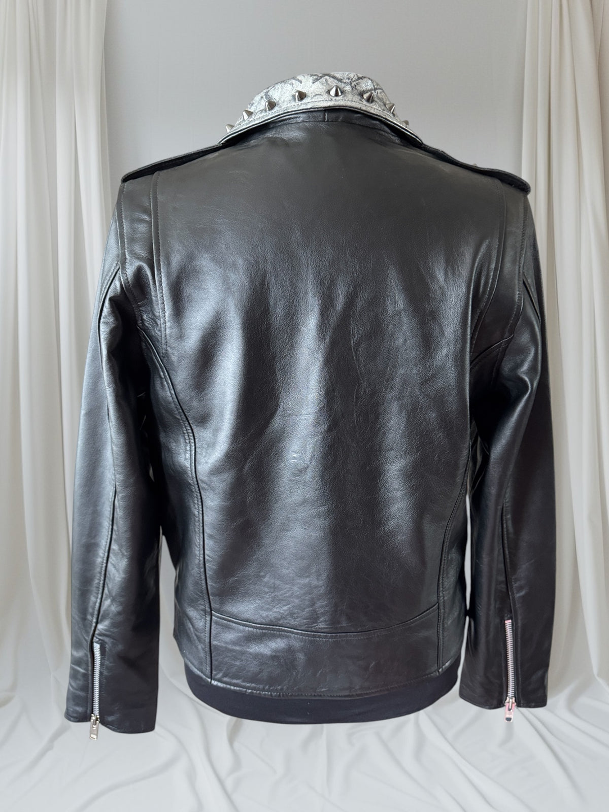 Studded Lambskin Leather Studded Motorcycle Jacket, XL (Slim Fit)