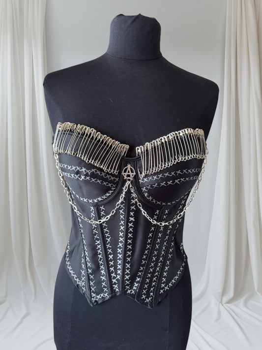Punk Corset Bustier with Back Lacing & Side Zip - M