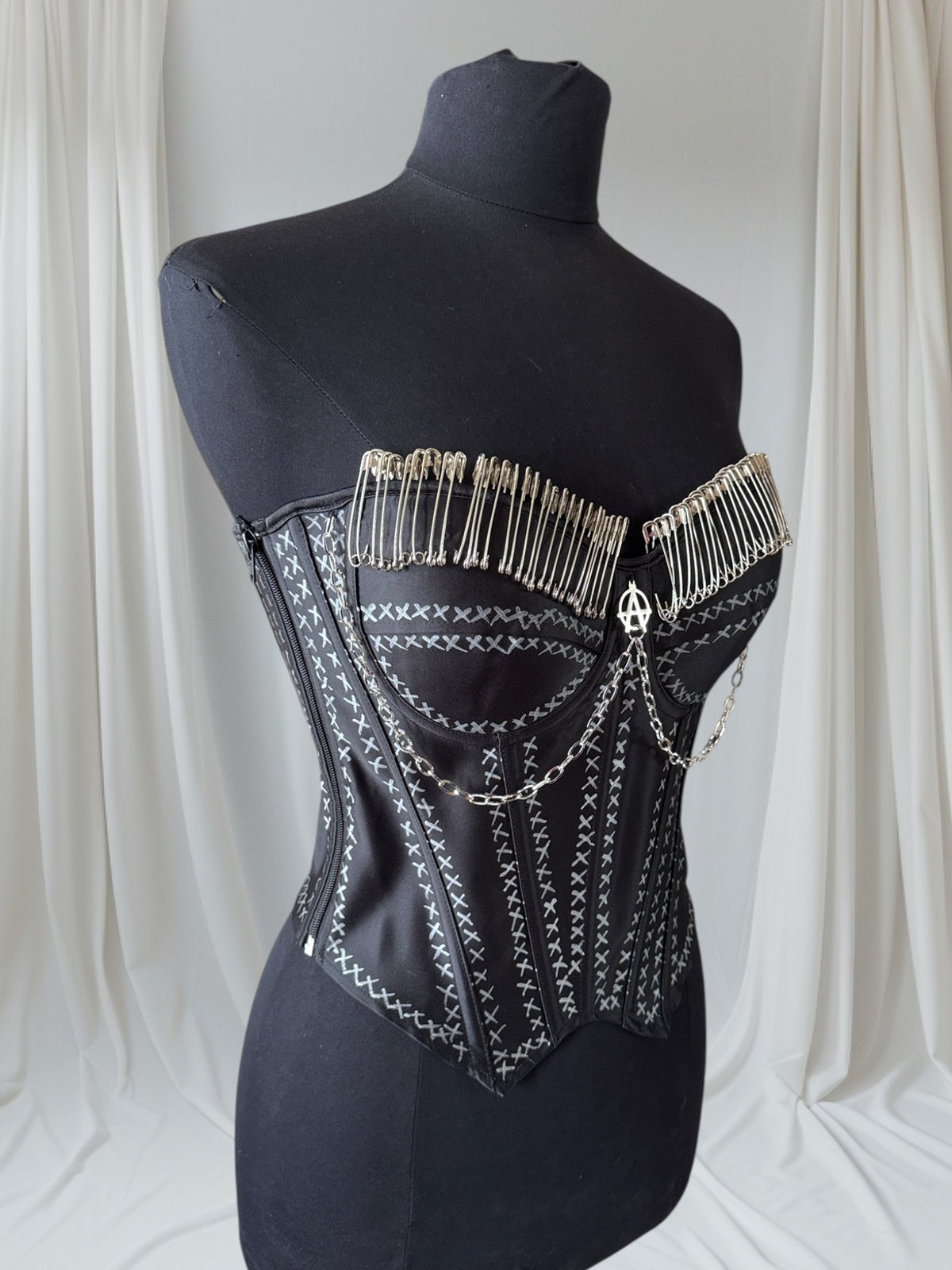 Punk Corset Bustier with Back Lacing & Side Zip - M