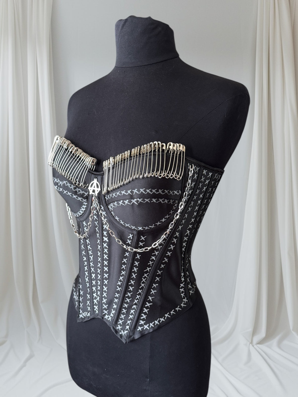 Punk Corset Bustier with Back Lacing & Side Zip - M