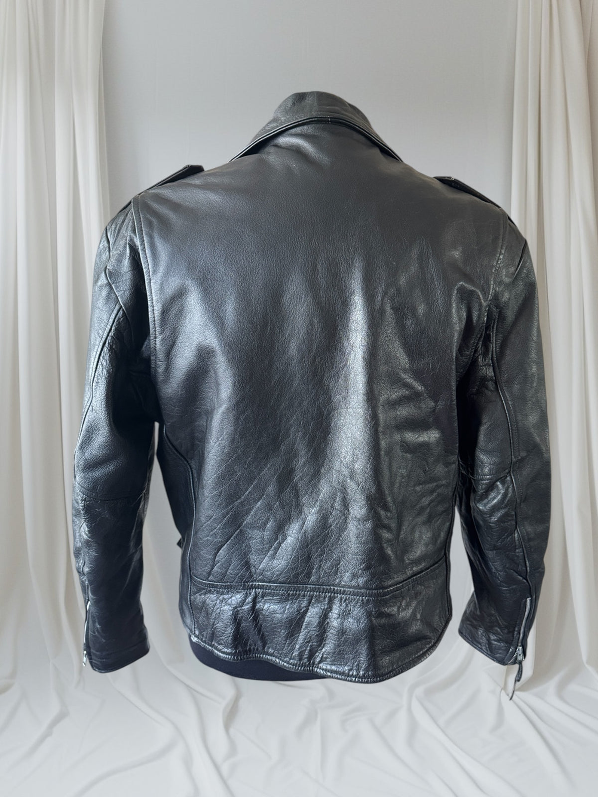 Men's Vintage Black Leather Motorcycle Jacket, XL 48