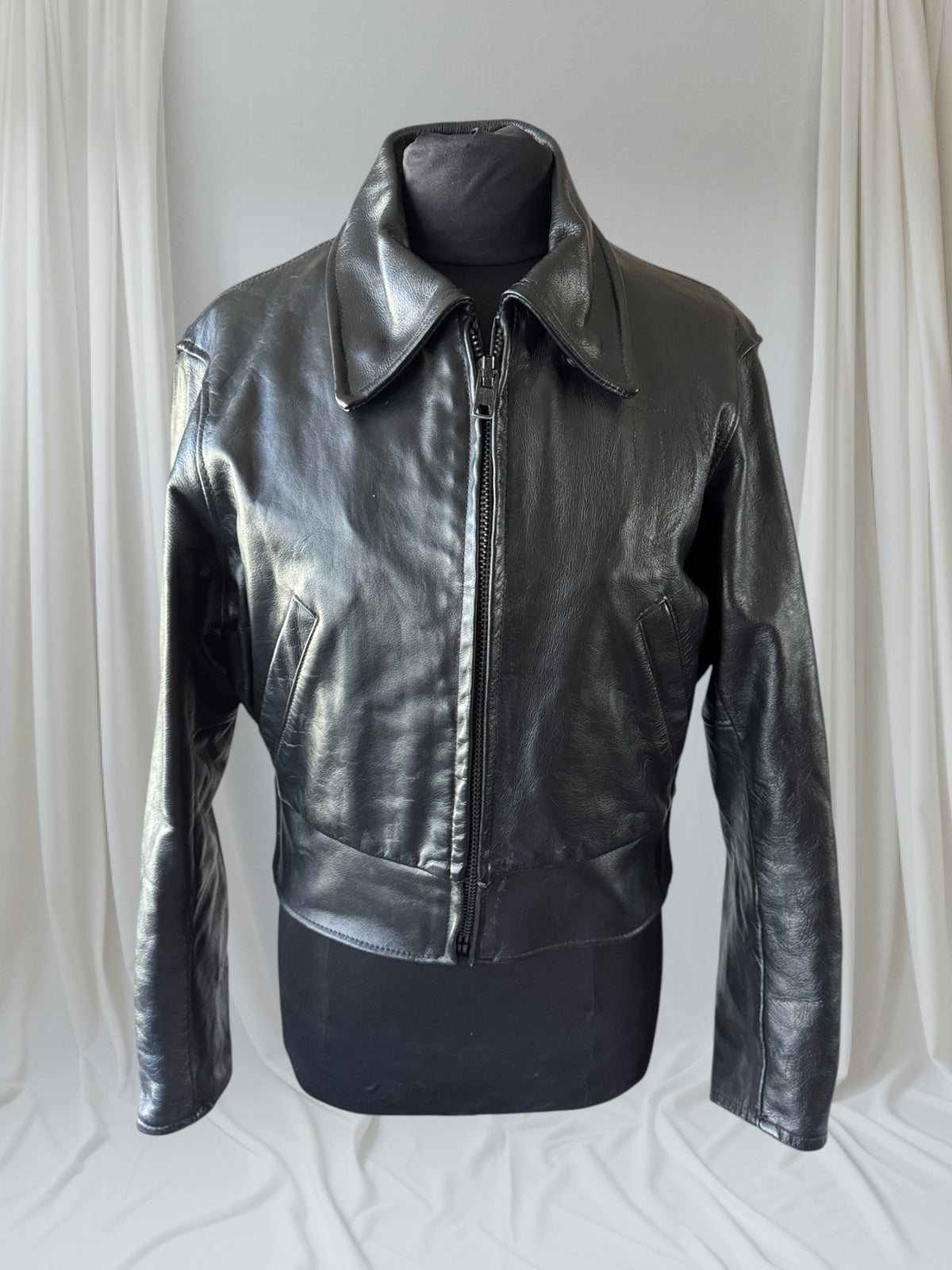 Women's Vintage 1980s Leather Motorcycle Jacket, M