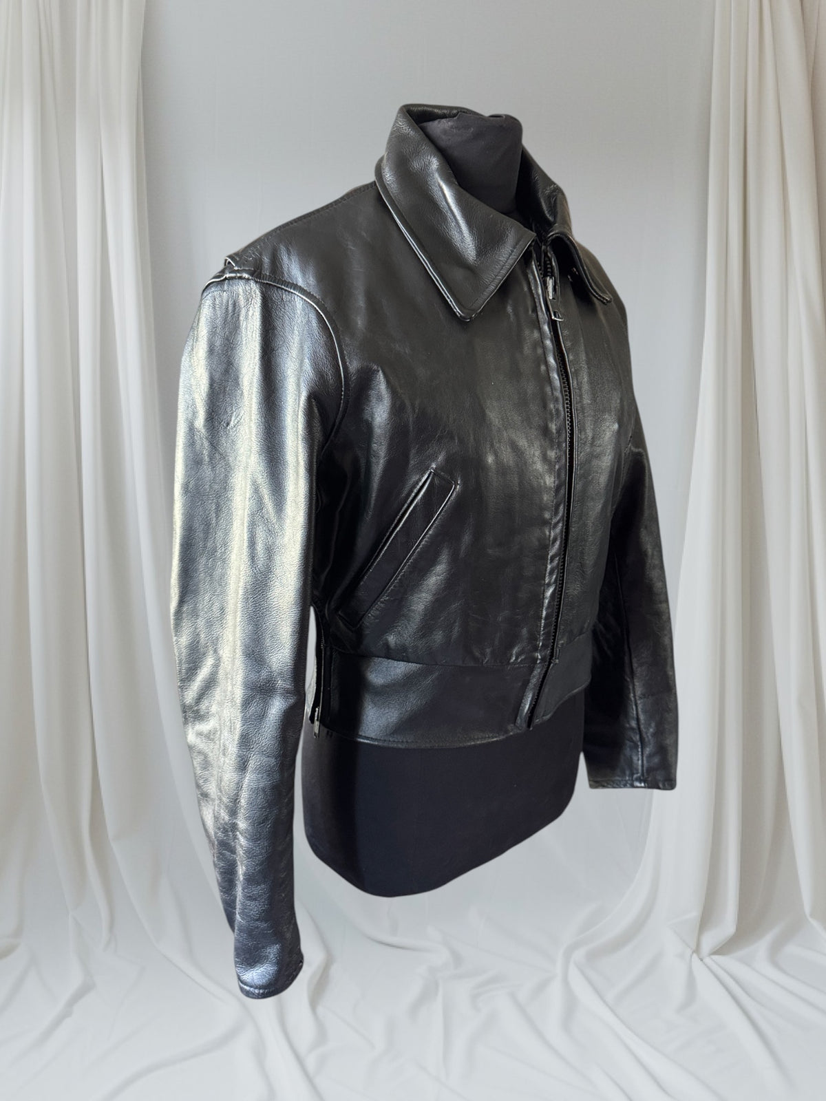 Women's Vintage 1980s Leather Motorcycle Jacket, M