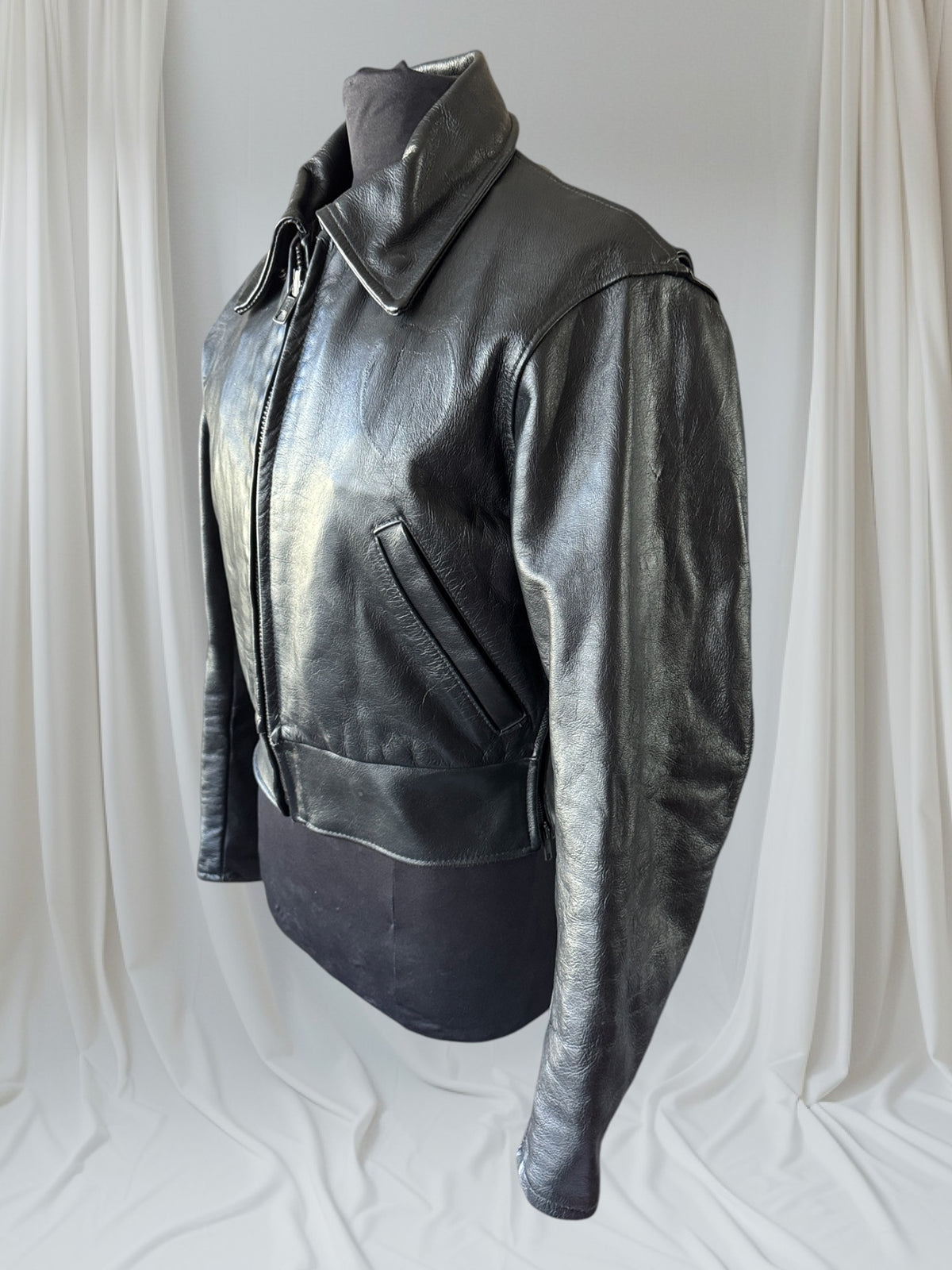 Women's Vintage 1980s Leather Motorcycle Jacket, M