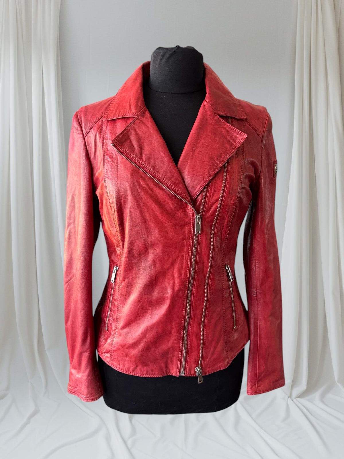 Red Leather Women's Motorcycle Jacket, Size S (Copy)