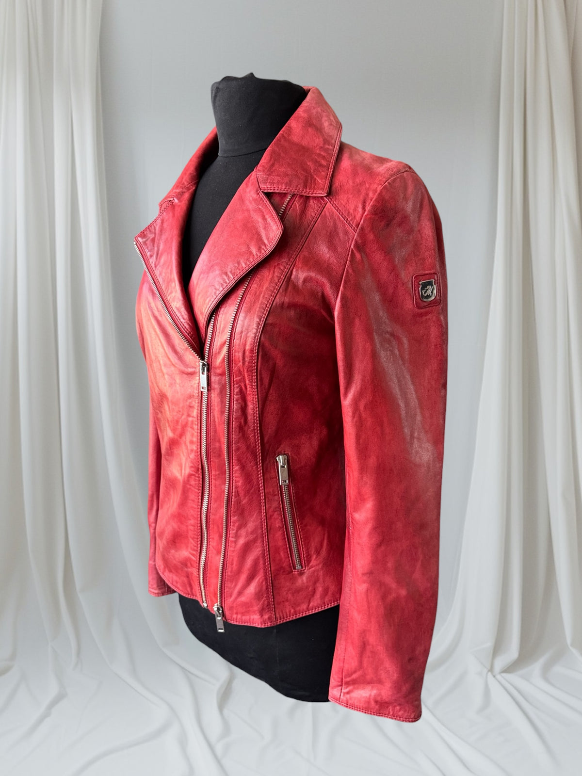 Red Leather Women's Motorcycle Jacket, Size S (Copy)
