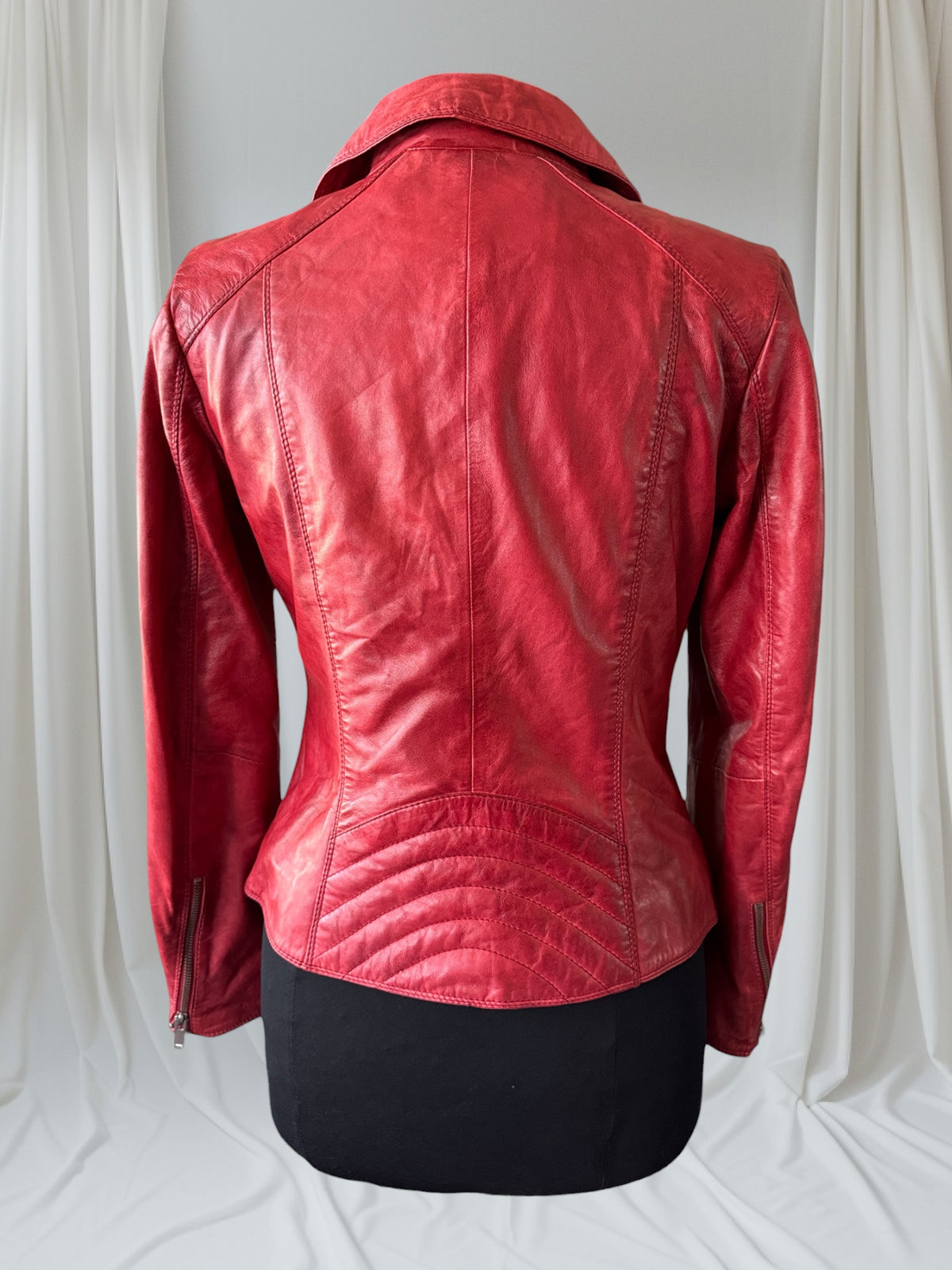 Red Leather Women's Motorcycle Jacket, Size S (Copy)