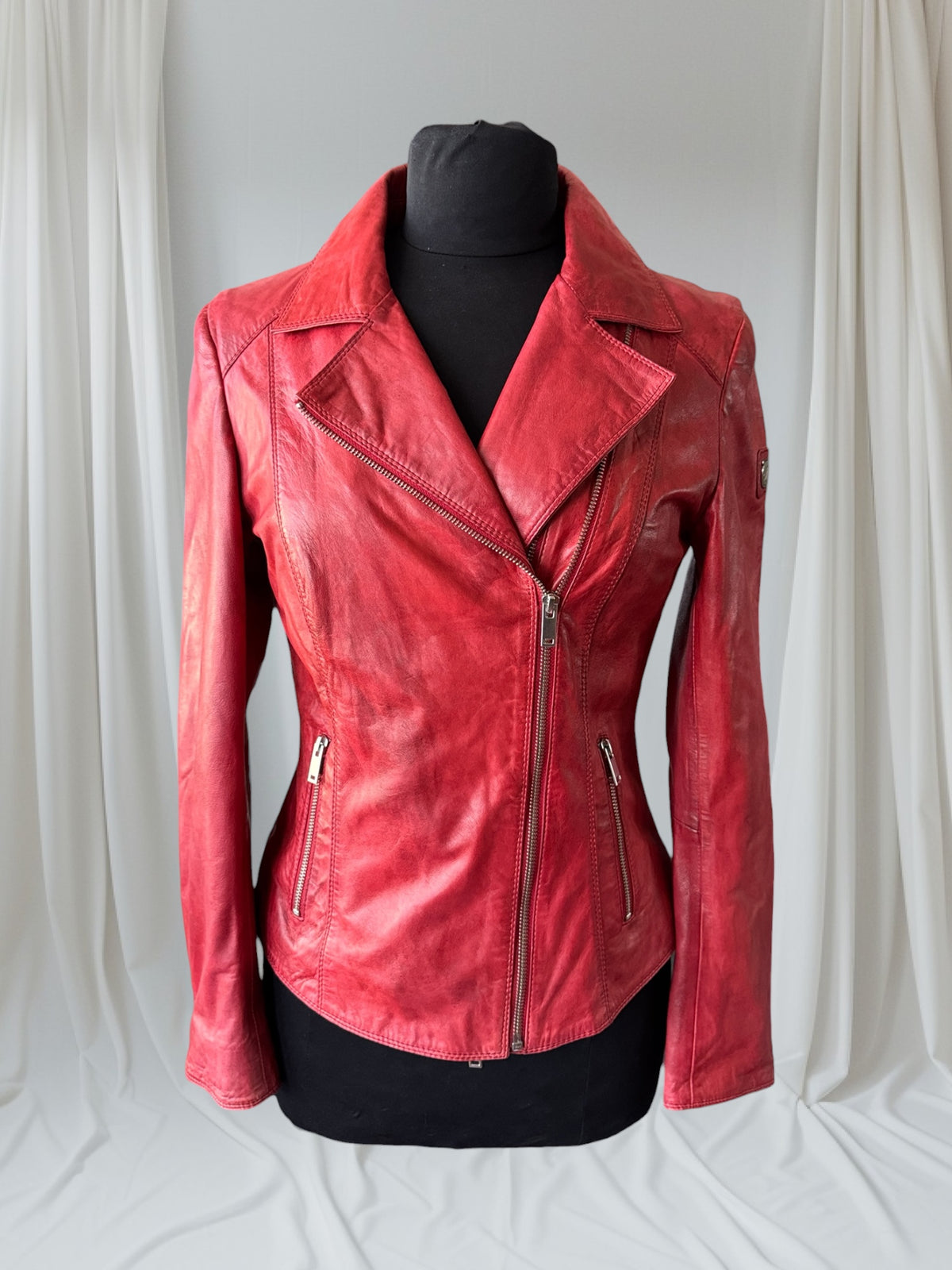 Red Leather Women's Motorcycle Jacket, Size S (Copy)