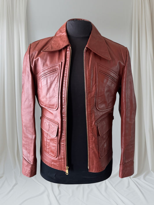 Men's 1970's Brown Vintage Leather Jacket, M/ 38