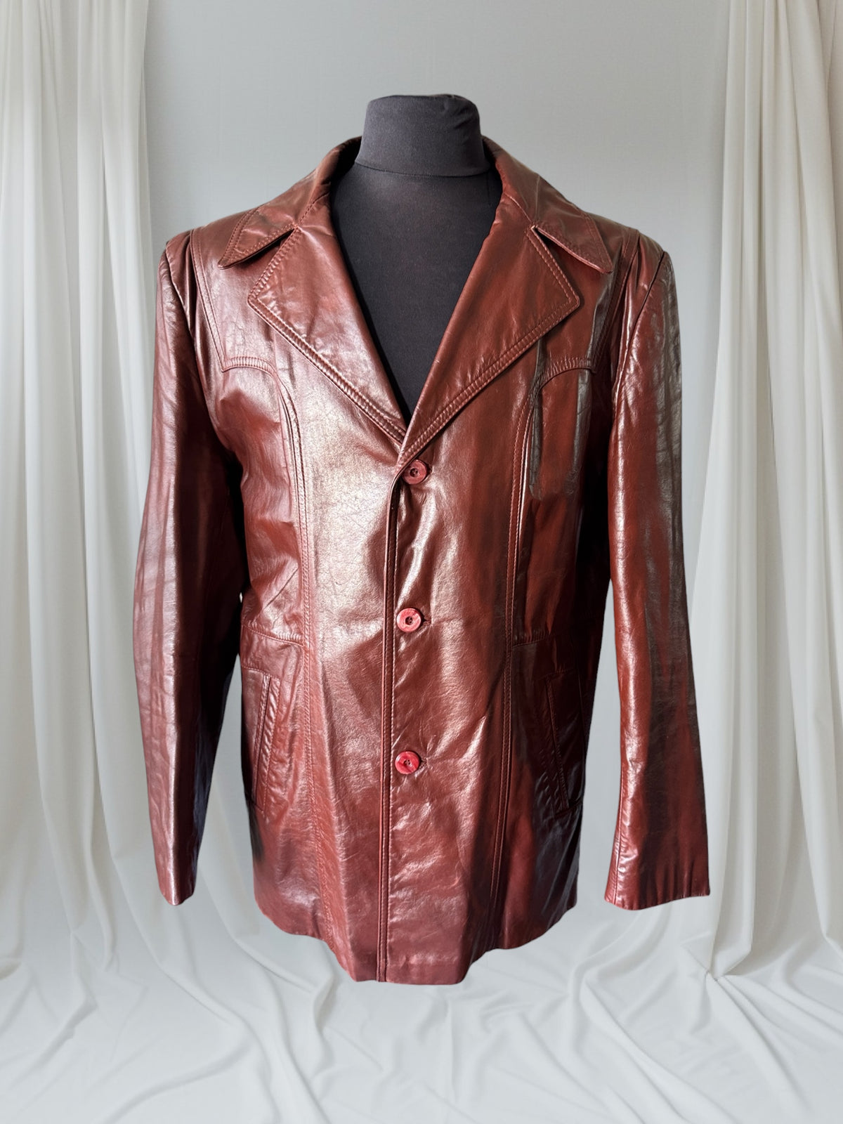Men's 1970's Brown Vintage Leather Jacket, XL 44
