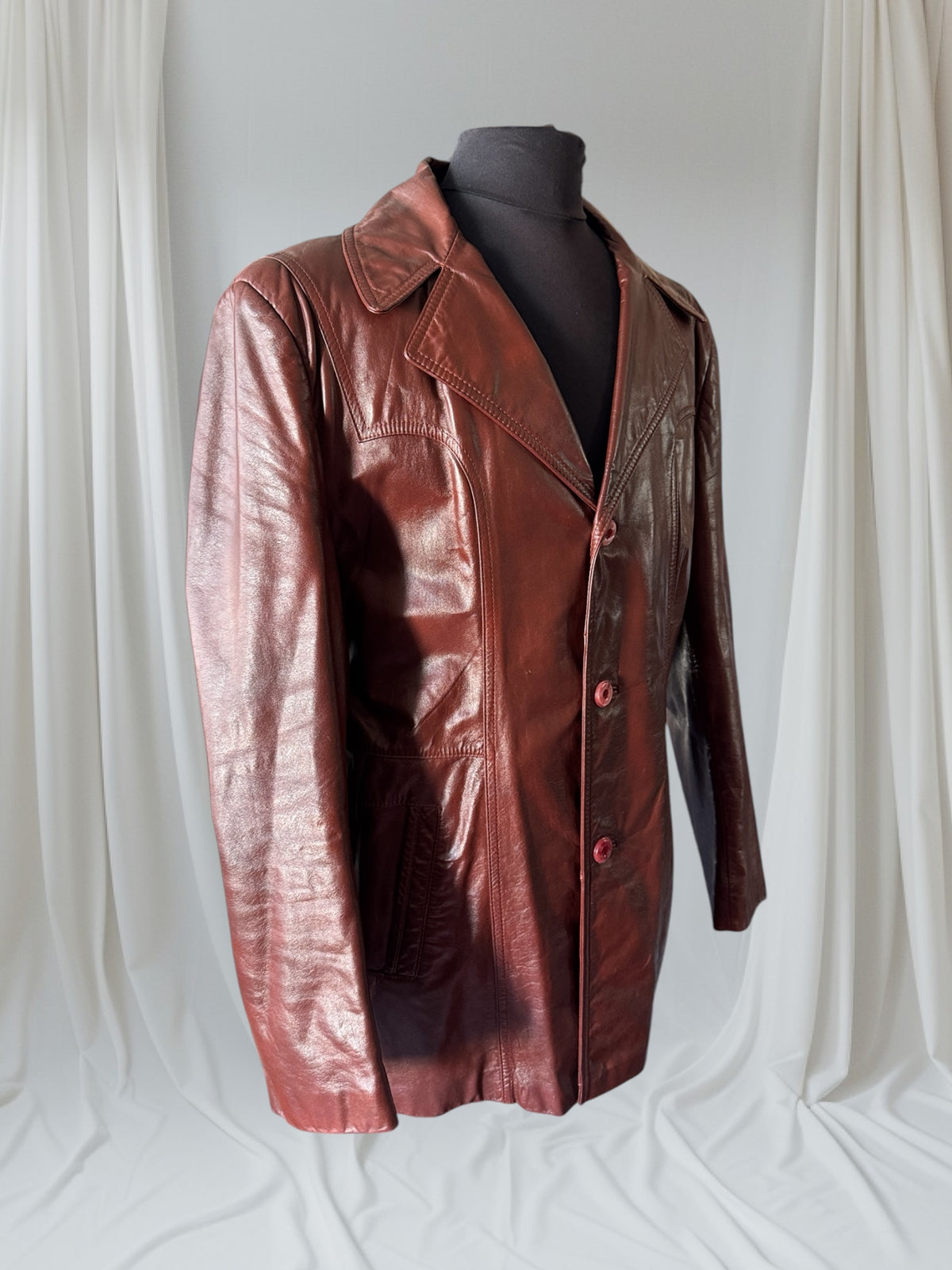 Men's 1970's Brown Vintage Leather Jacket, XL 44