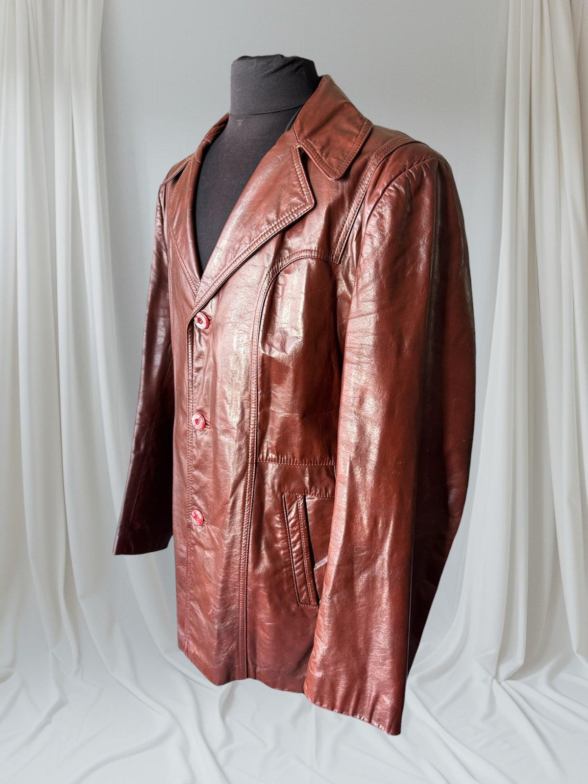 Men's 1970's Brown Vintage Leather Jacket, XL 44