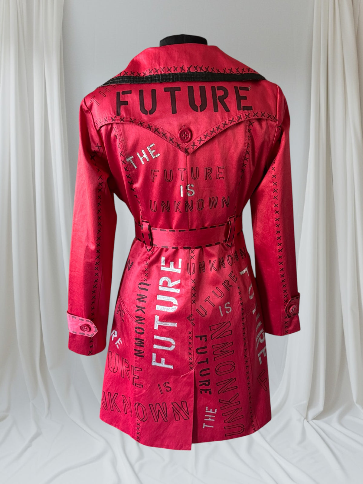 The Future is Unknown Womens Red Trench Coat, Small