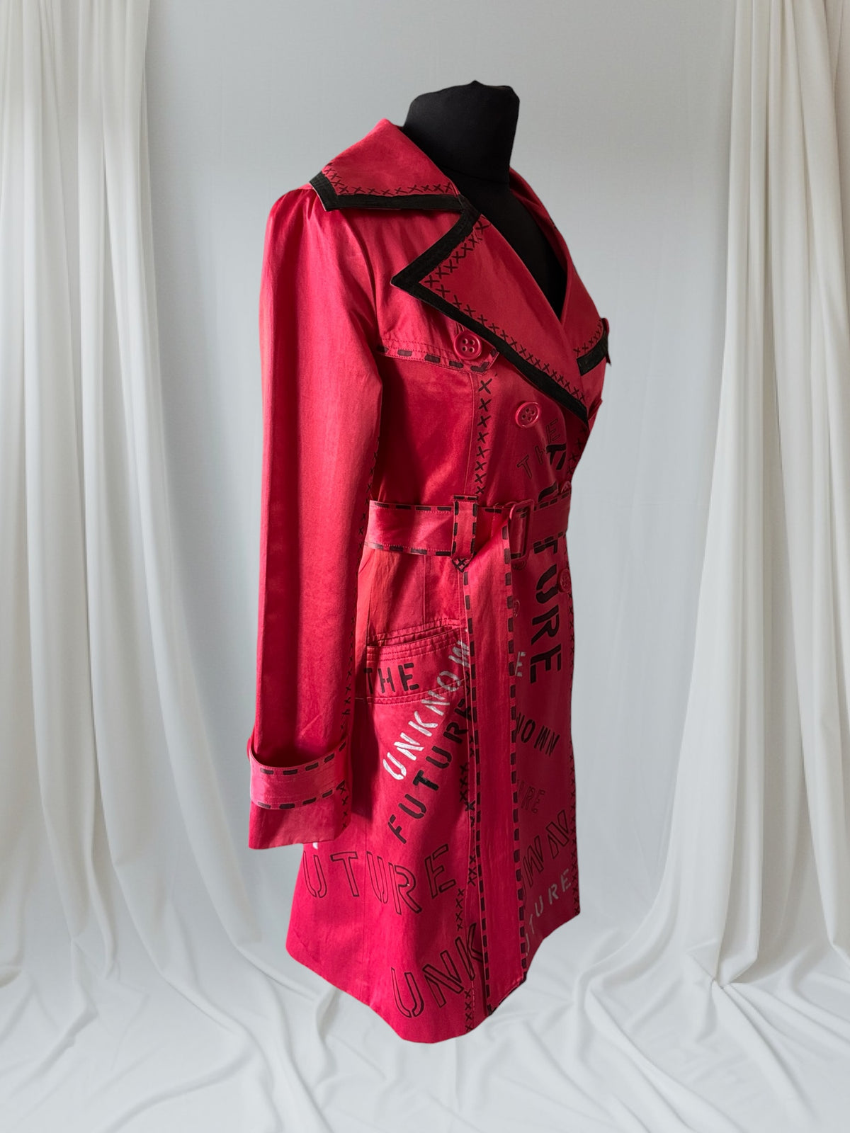 The Future is Unknown Womens Red Trench Coat, Small