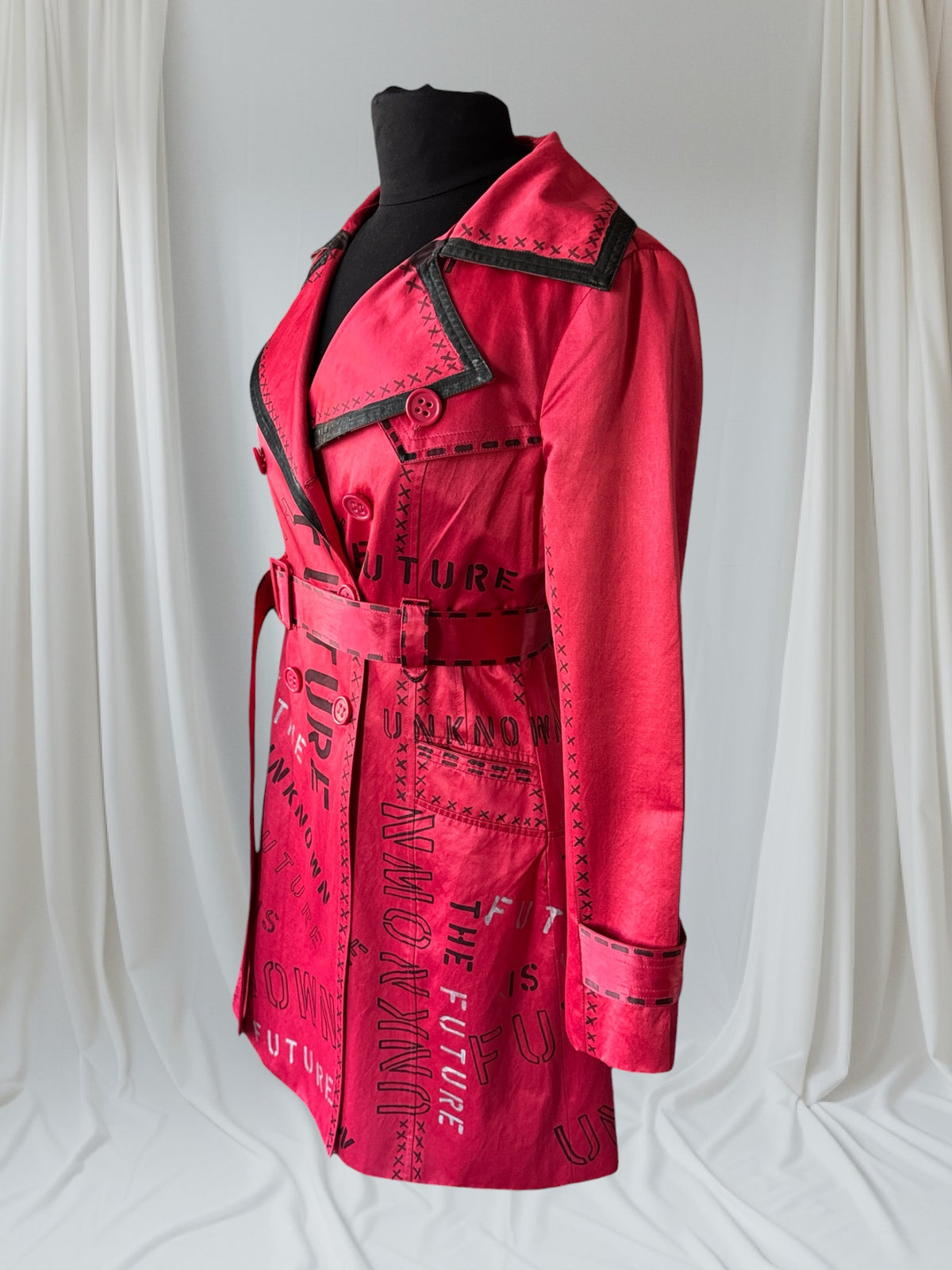 The Future is Unknown Womens Red Trench Coat, Small