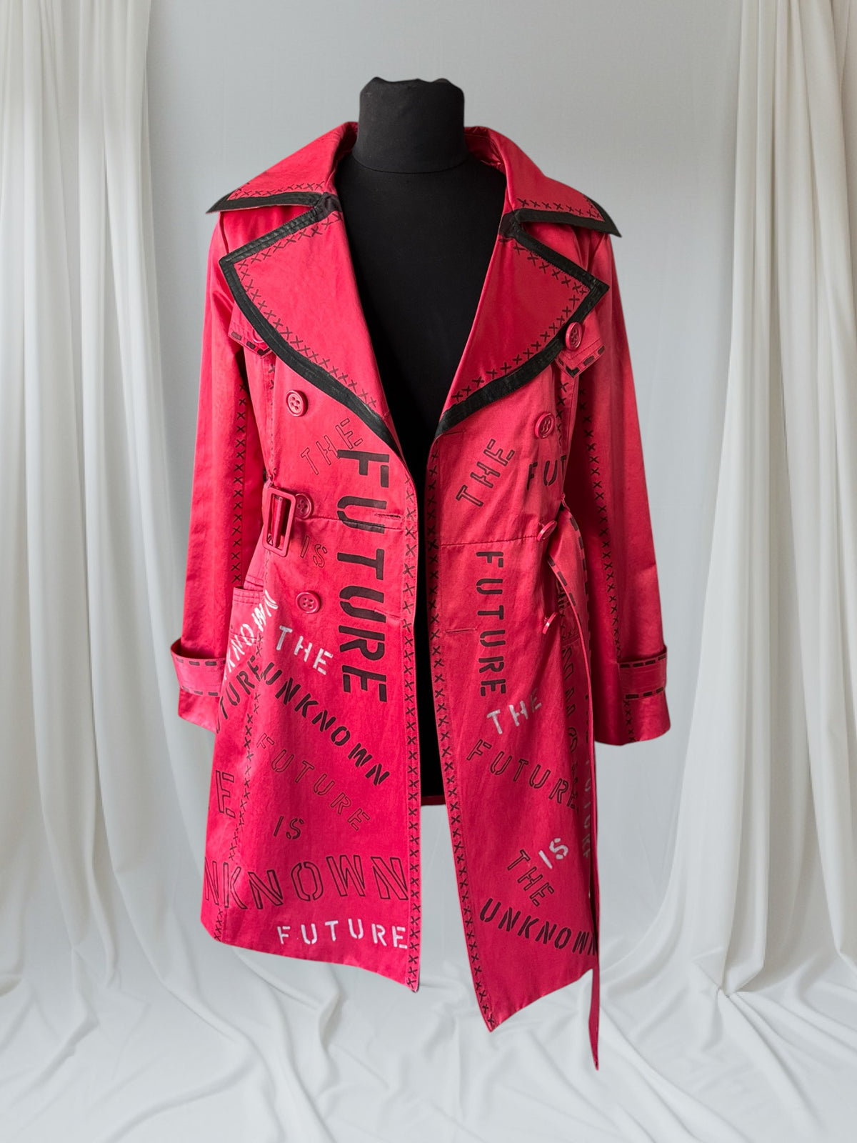 The Future is Unknown Womens Red Trench Coat, Small