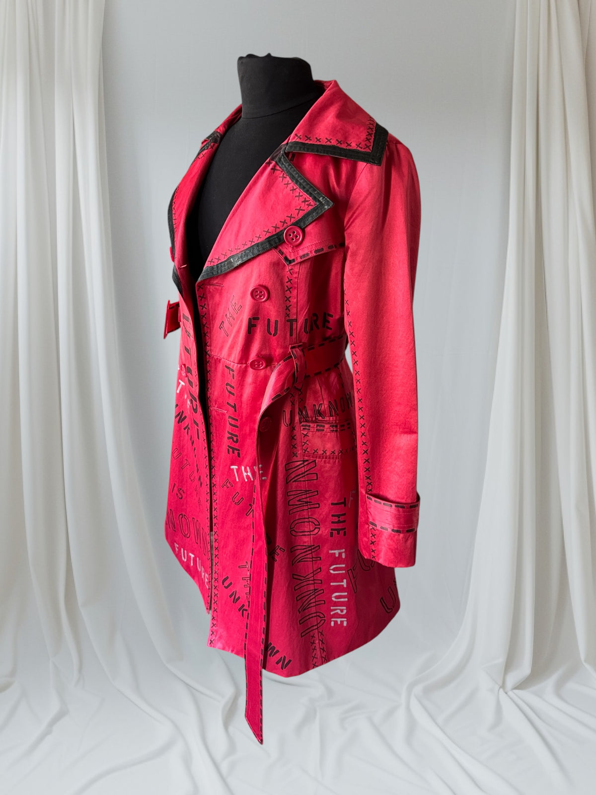 The Future is Unknown Womens Red Trench Coat, Small