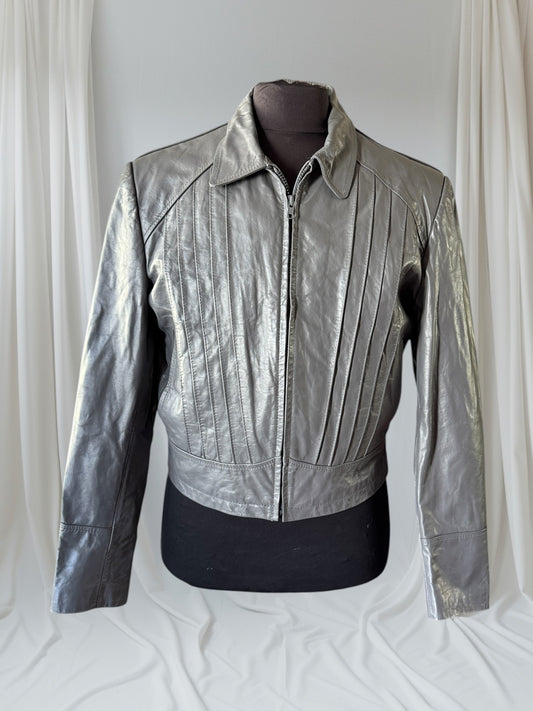 Men's 1970's Gray Vintage Leather Jacket, L 42