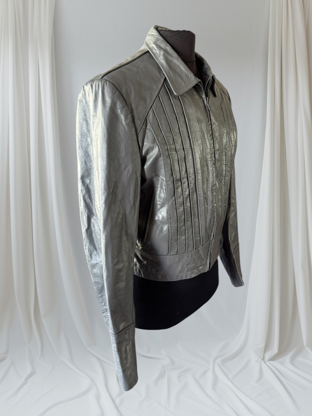 Men's 1970's Gray Vintage Leather Jacket, L 42
