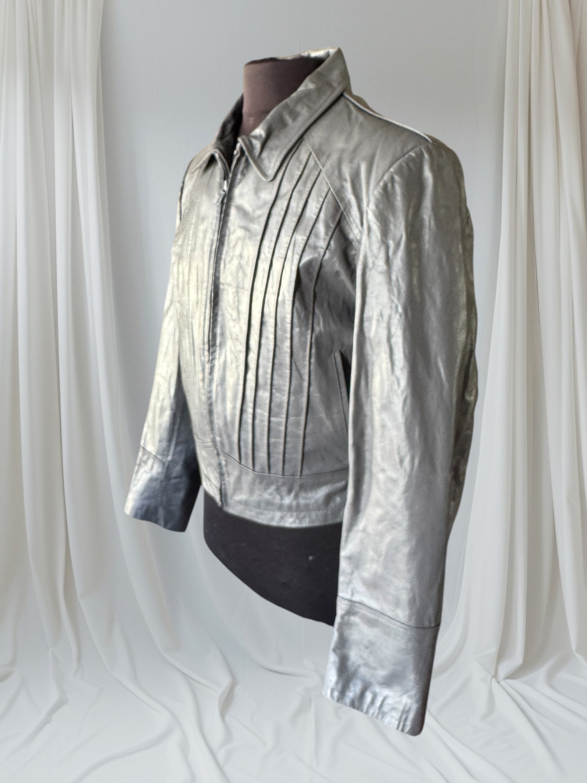 Men's 1970's Gray Vintage Leather Jacket, L 42
