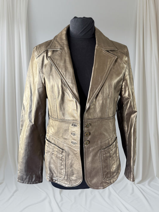 Women's Gold Leather Jacket, M