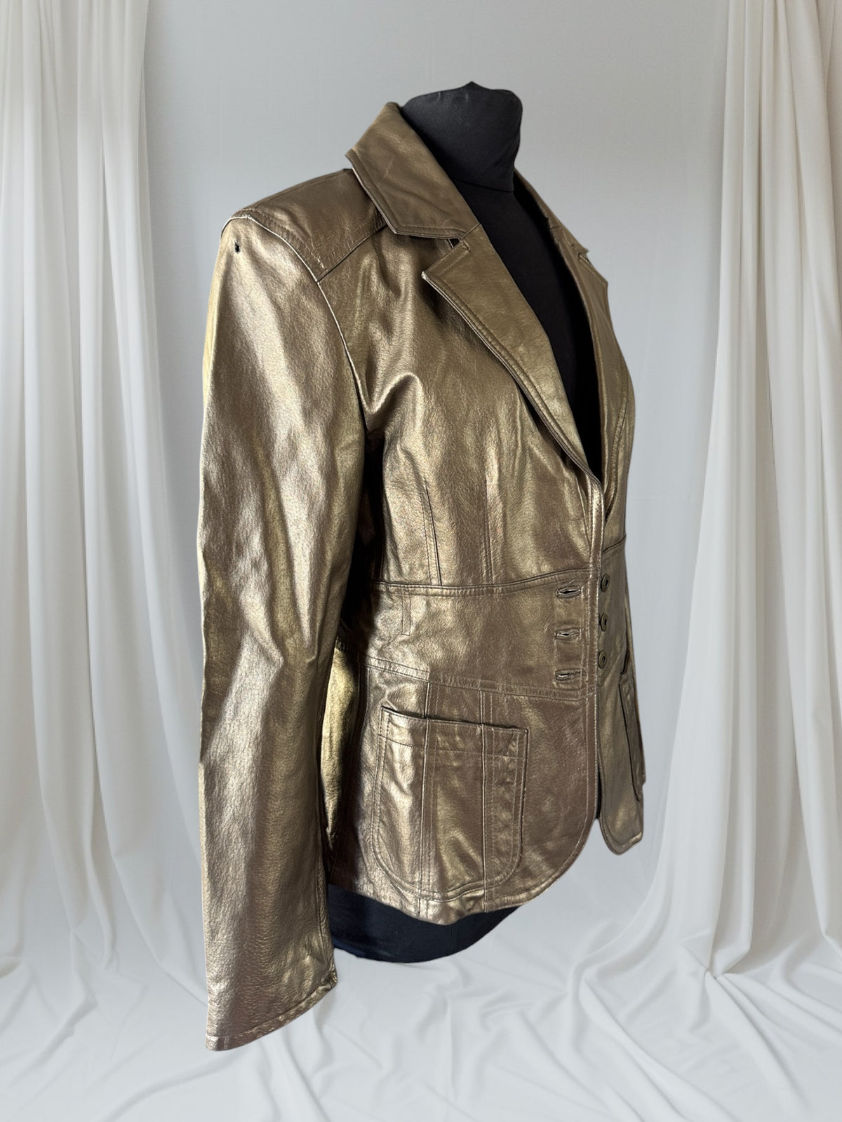 Women's Gold Leather Jacket, M