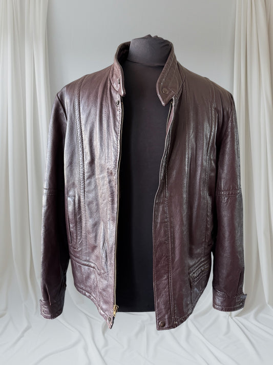 Men's 1970's Brown Vintage Leather Jacket, XL 46