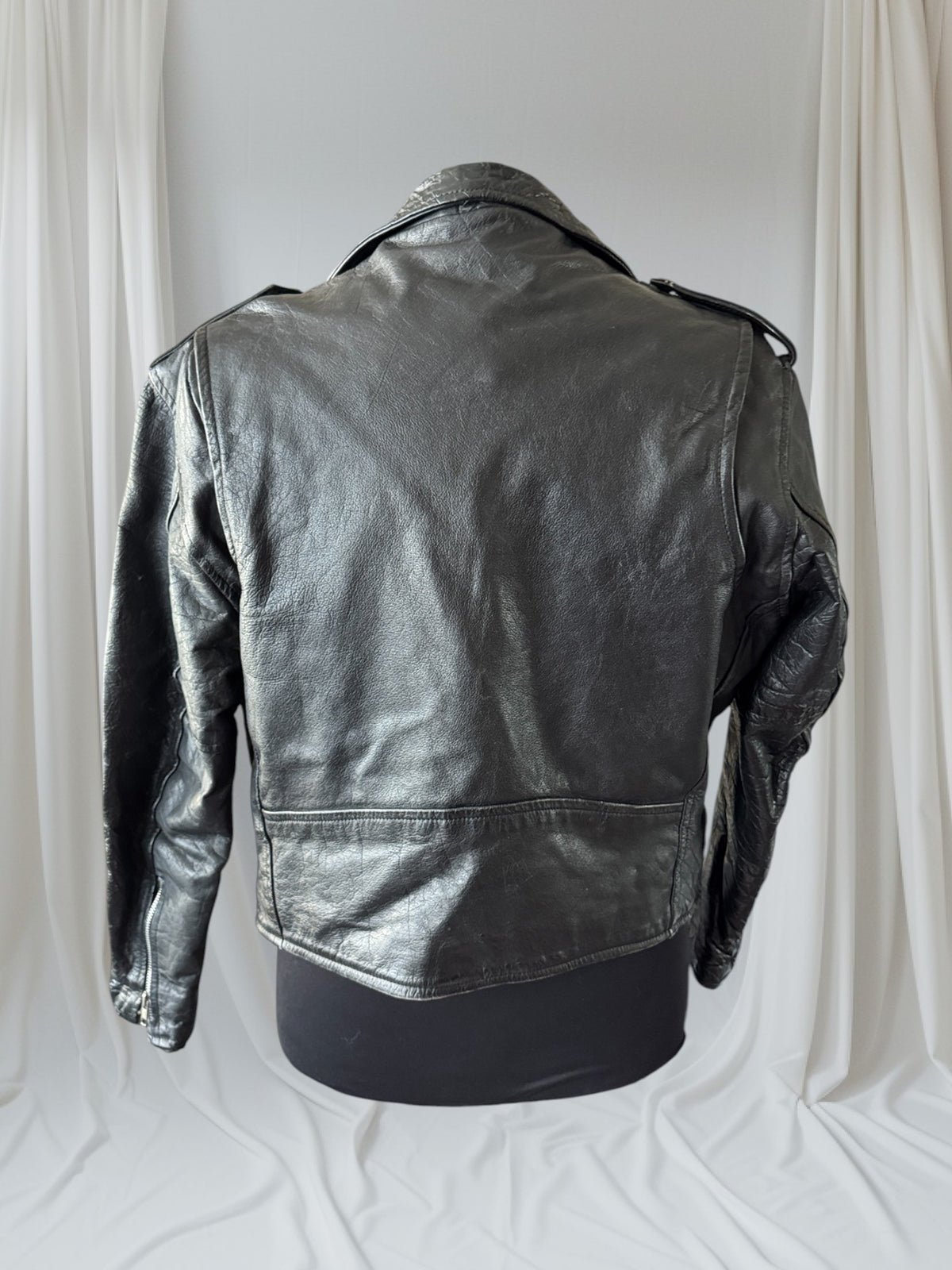 Men's Vintage 1980's Black Leather Motorcycle Jacket, L /40 (Copy)