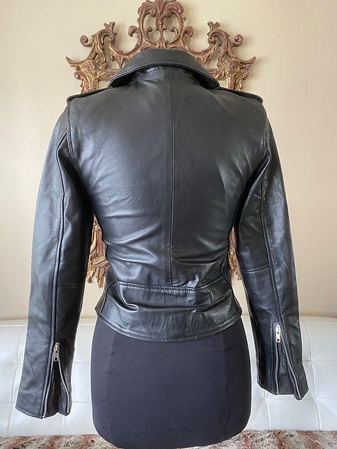 Women's Lambskin Lightweight Leather Biker with Epaulettes & Belt, XS-4XL