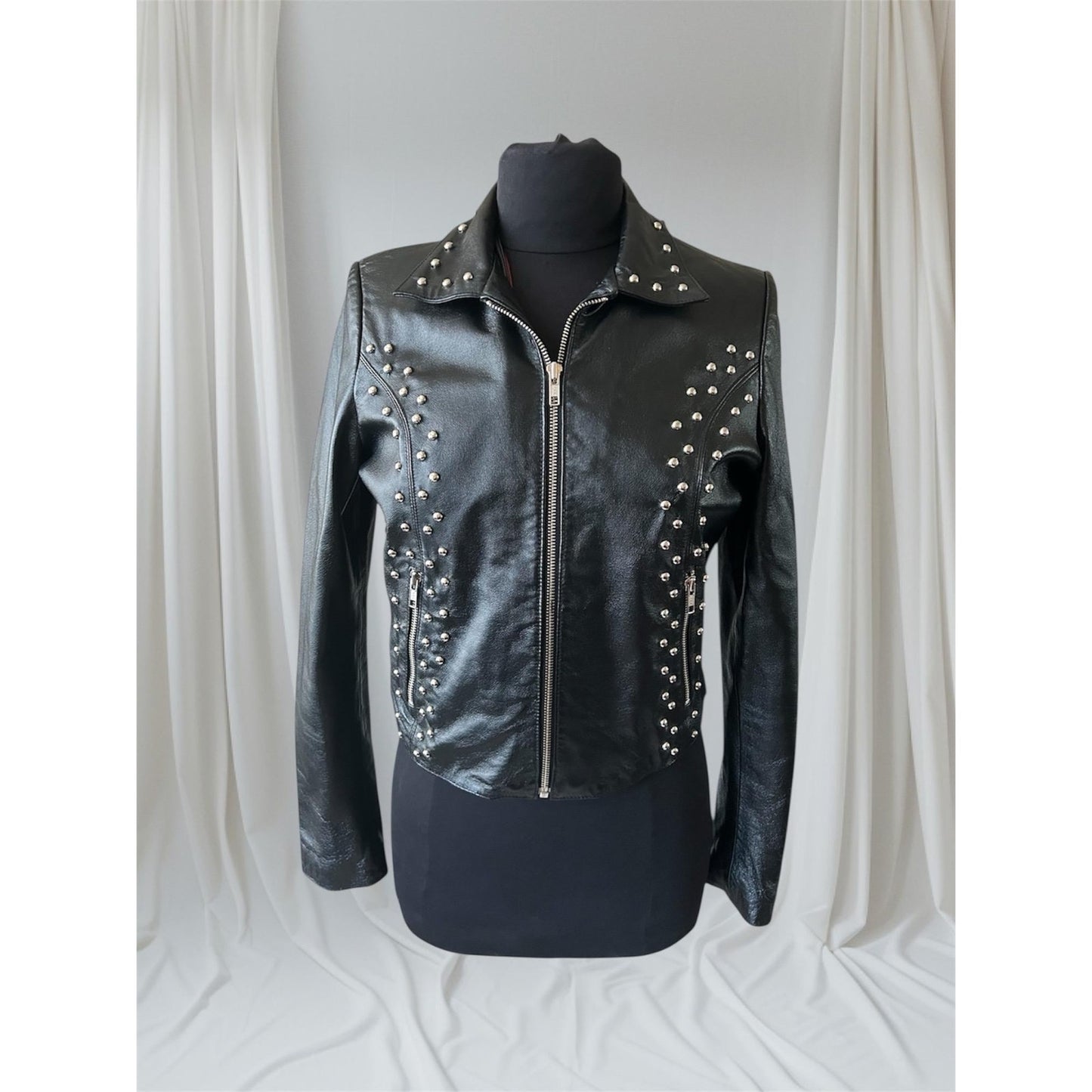 Women's Studded Leather Motorcycle Jacket, M