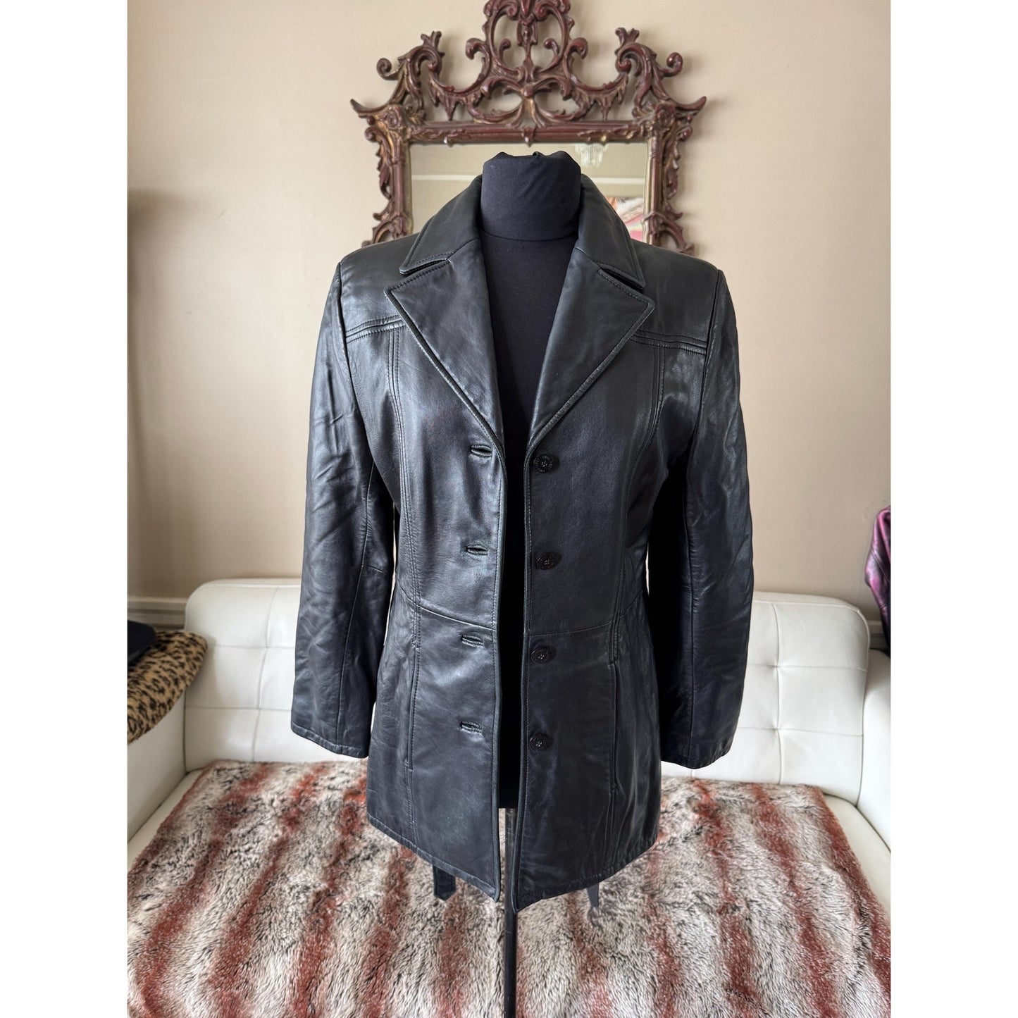 Black Leather Women's Trench, M