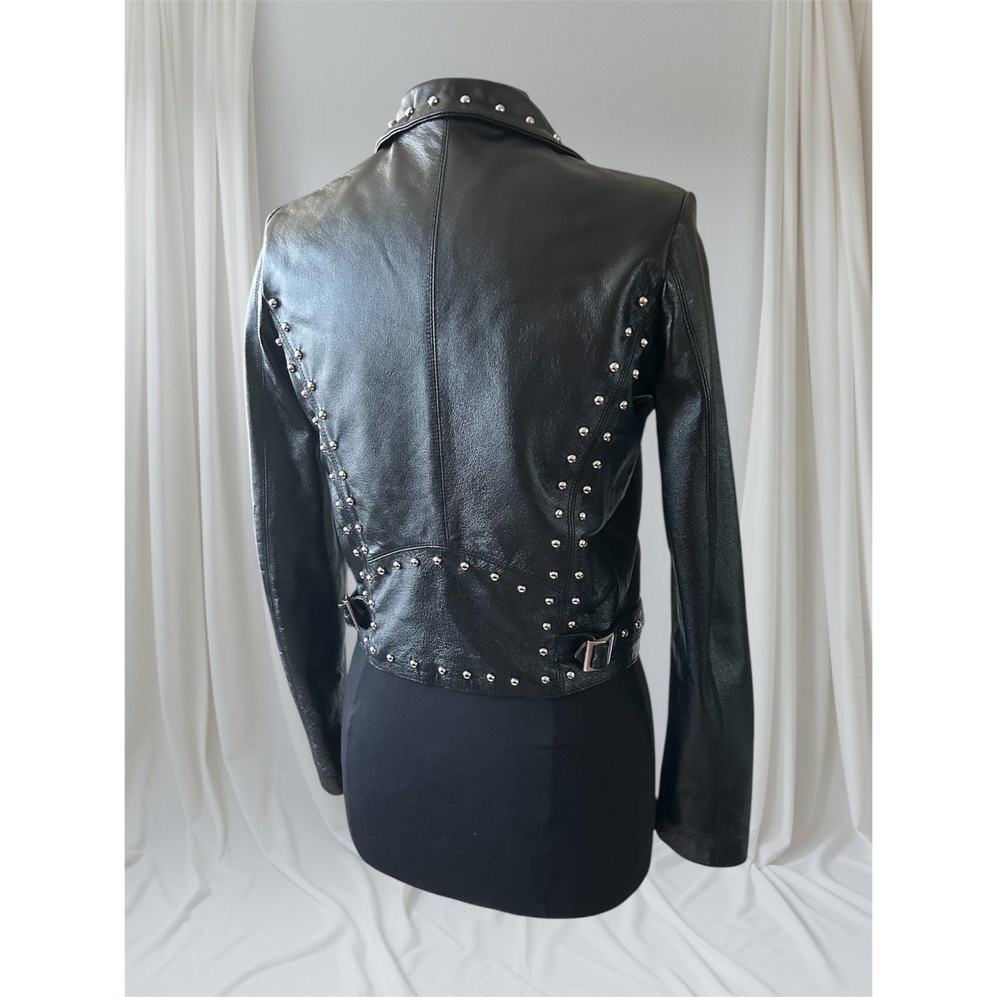 Women's Studded Leather Motorcycle Jacket, M