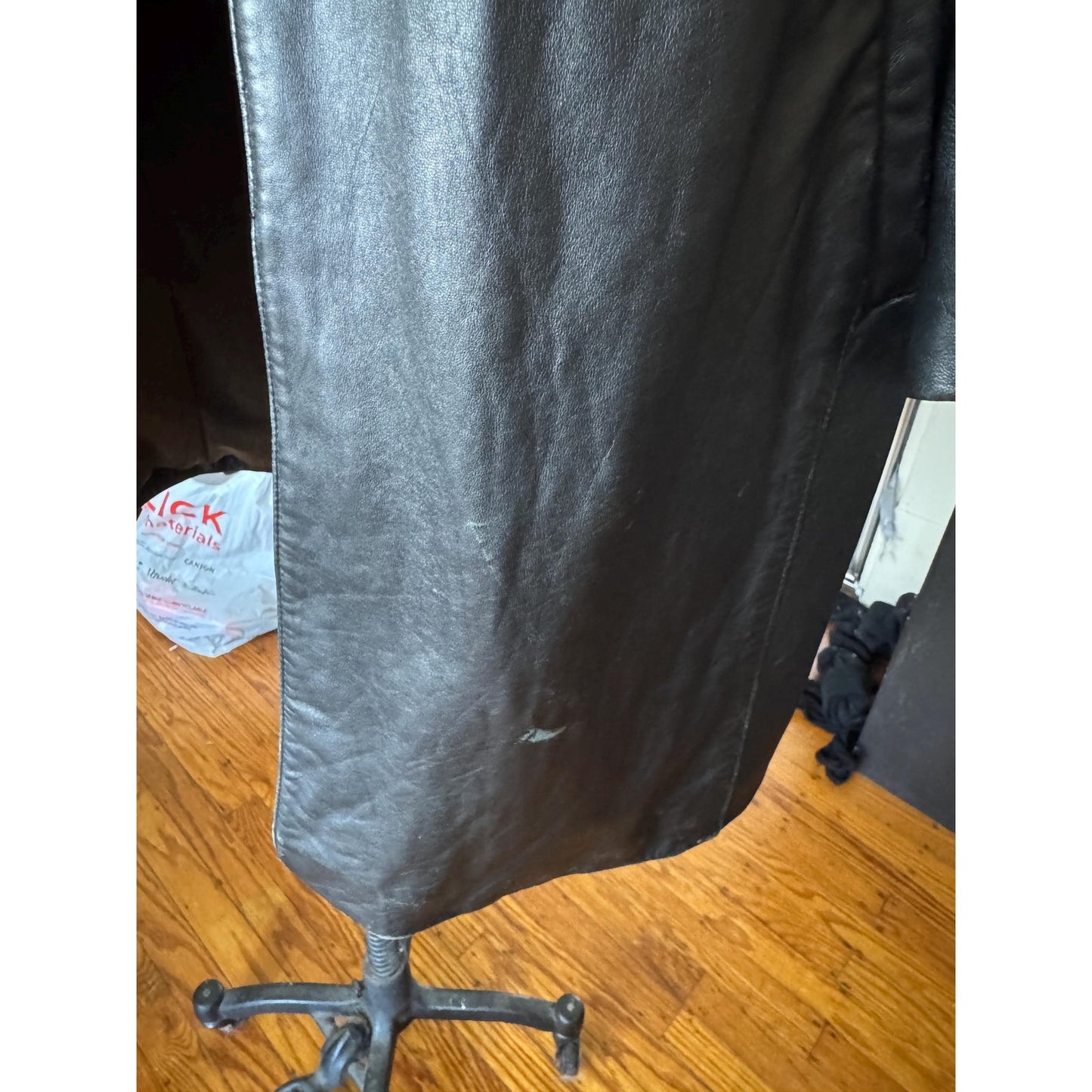 Men's Vintage Leather Trench Coat, Large