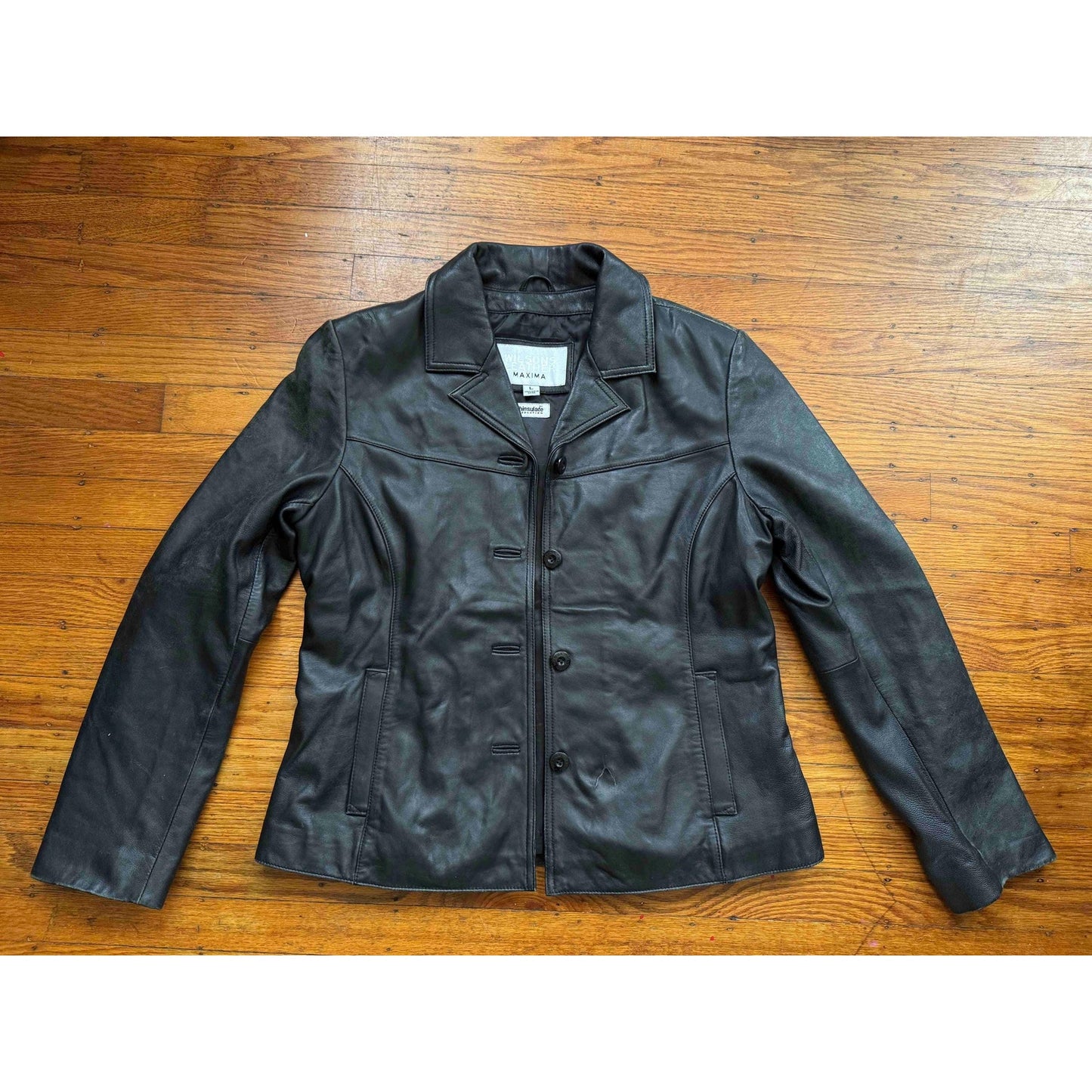 Black Leather Women's Blazer, Size L